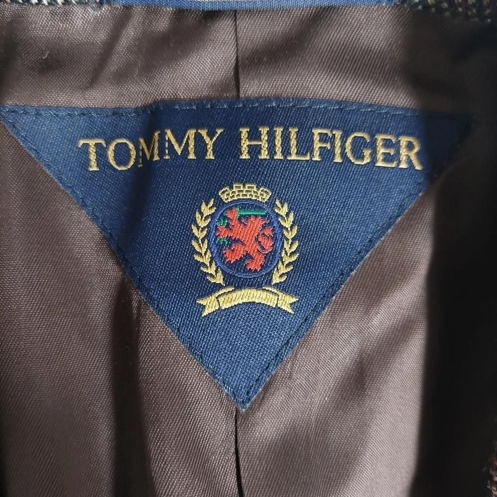 Tommy Hilfiger Brown Red Houndstooth Vintage Blazer Coat Men Size‎ 41 L USA